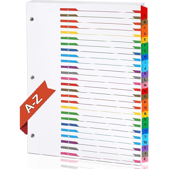 Alphabet Binder Dividers for 3 Ring Binder, COIDEA A-Z Dividers for 3 Ring Binder, Multicolor A-Z Binder Dividers with izable Table of Contents Page, 26