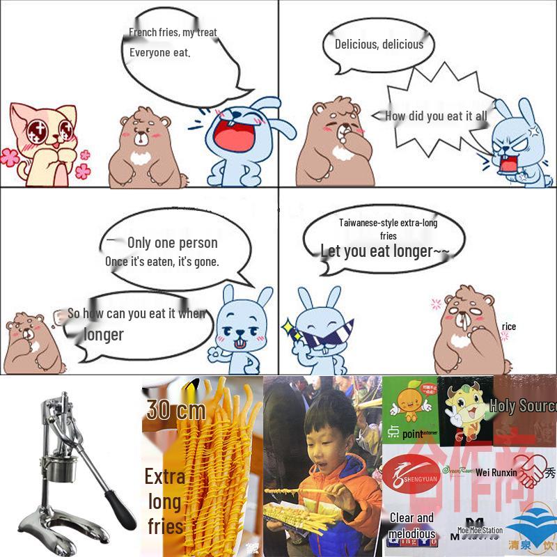 Ruční extrudér dlouhých hranolků 30 cm Komerční stroj na lisování francouzských hranolků