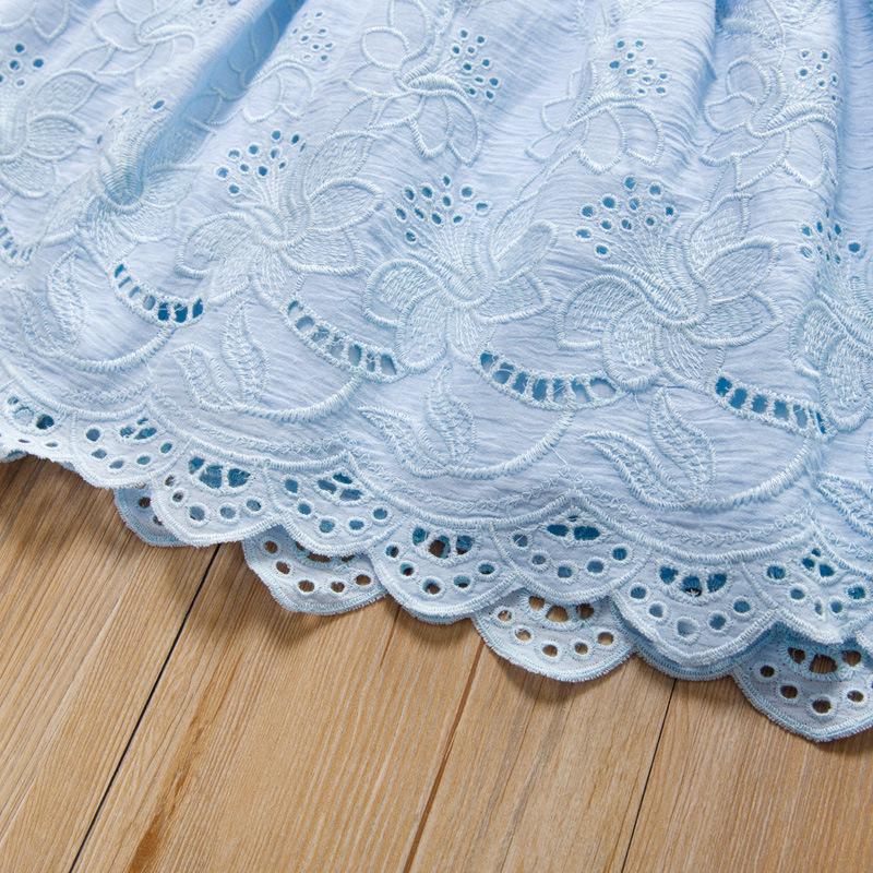 Girls' Summer Lace Embroidered Dress with Bow