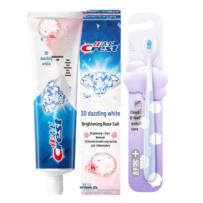 Crest 3D White Rose Salt Toothpaste 120g with Sooky Cloud Puff Toothbrush