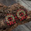Cross-border Christmas Circle Print Wreath Earrings, Double-sided Red Plaid Leather Design