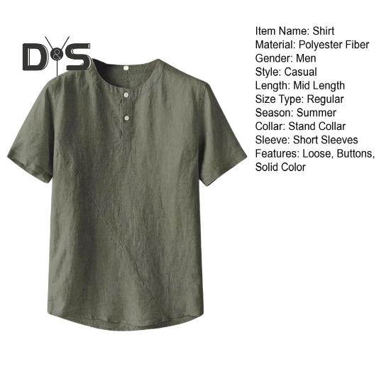 Muži Letní Košile Stojánek Límec Tenký Volný Krátké Rukávy Jednobarevné Tričko se zapínáním na knoflíky Střední délka Denní tričko pro školní kancelář Outdoor