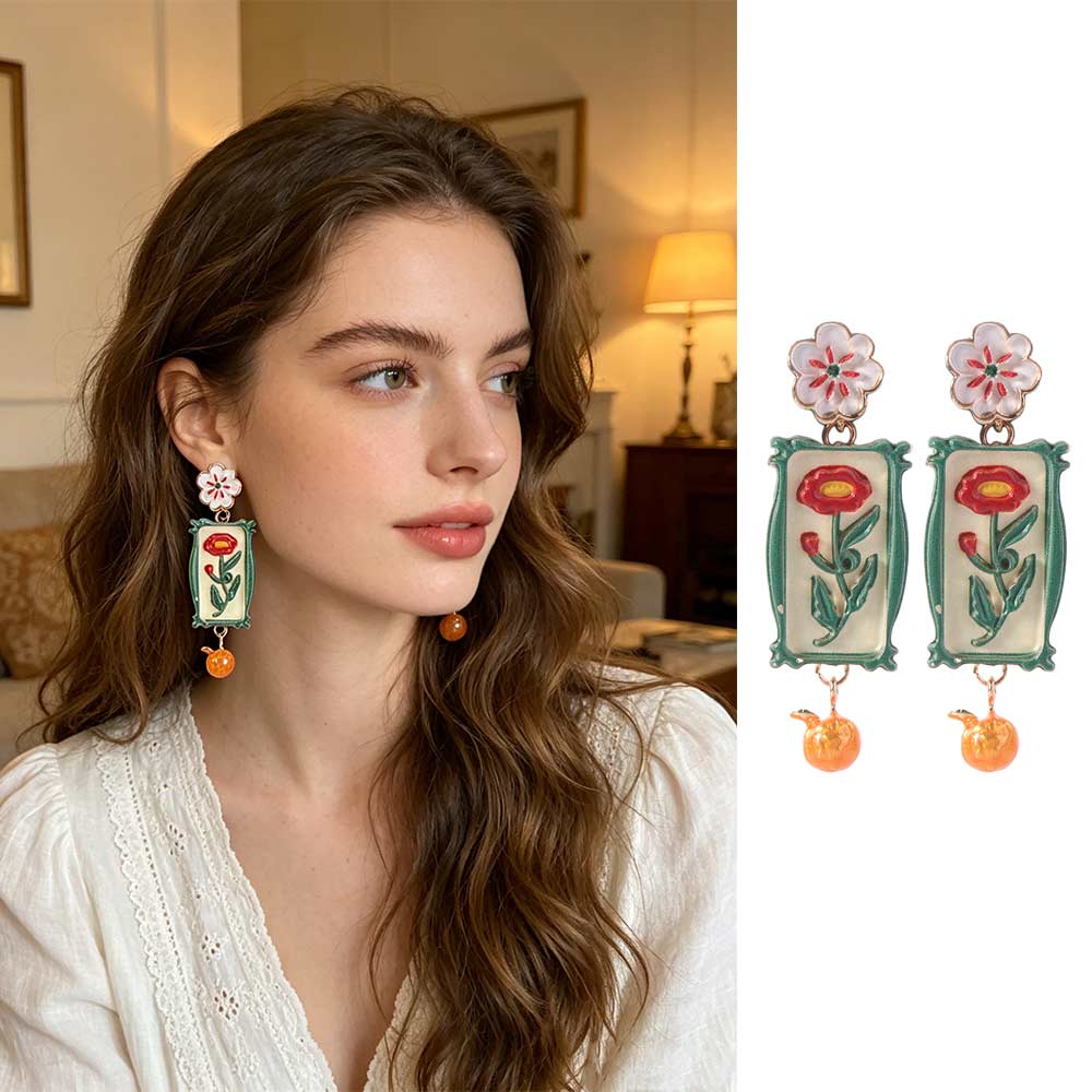 Charm Metal Geometric Stud Earrings Painting Bohemian Dangle Earring Gift