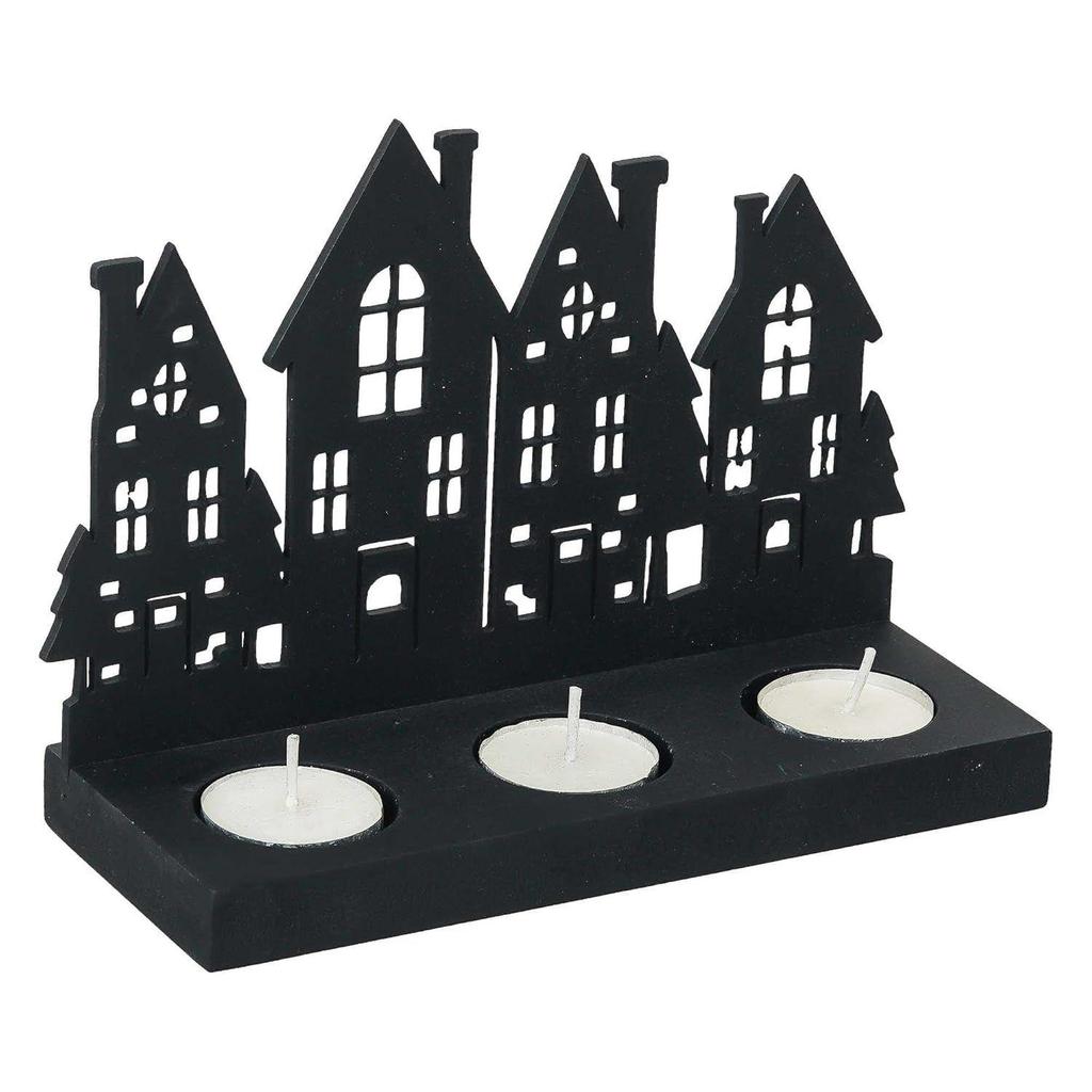 Merry Christmas Tower Decorative Tea Light Candle Holders (Wooden Black) | Decoration Items for Home, Living Room, Office