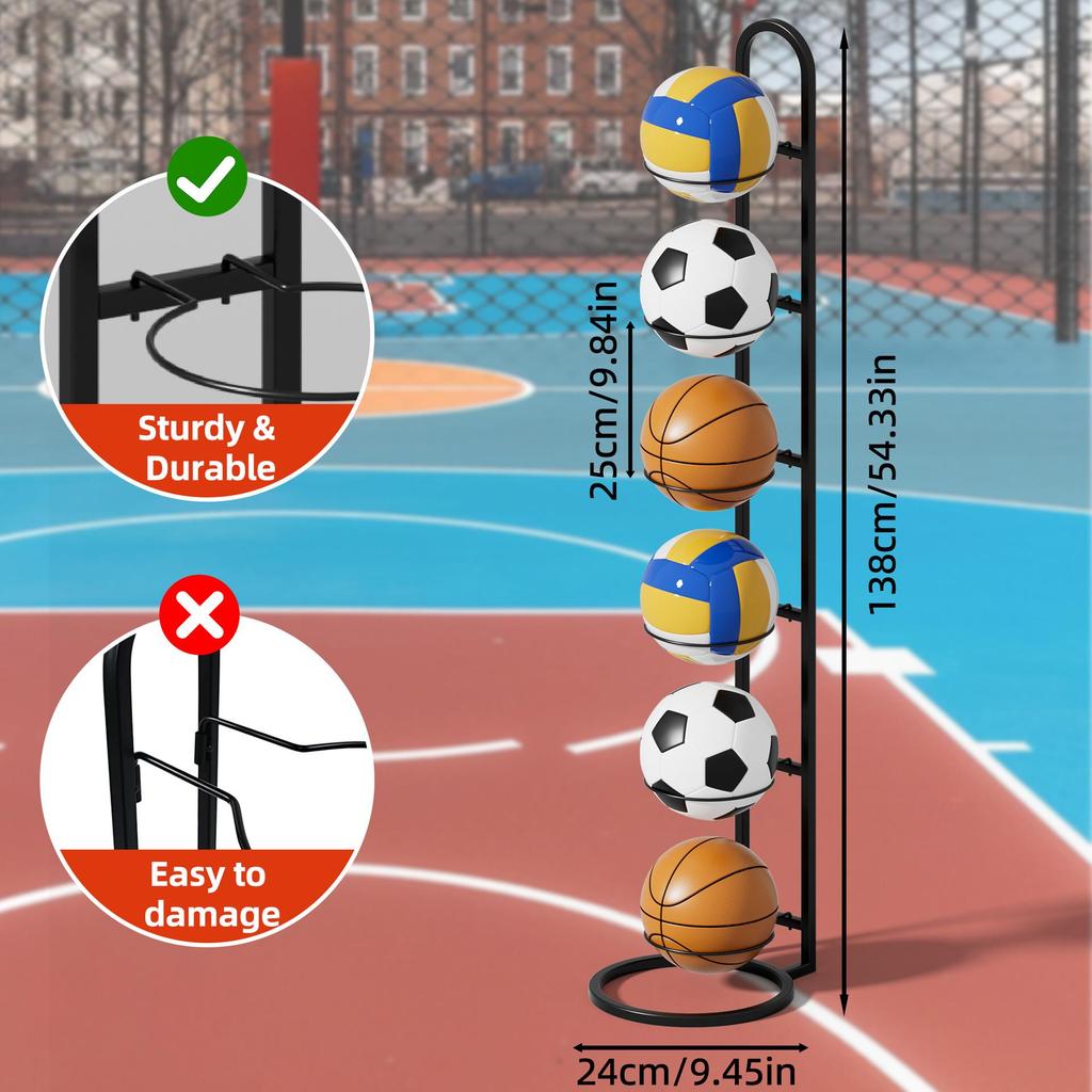 Mobile Basketball Hoop and Storage Rack for Basketball, Football, and Volleyball