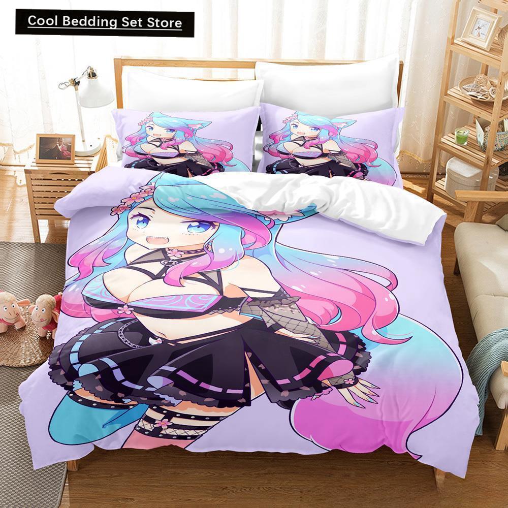 3D Anime Sexy Girls Silvervale VTuber Bedding Set Single Twin Full Queen King Size Bed Set Adult Kid Bedroom Duvet Cover Sets