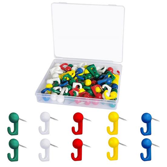 50 Pcs Push Pin Hooks Plastic Heads Cork Board Hooks Decorative Thumb Tacks Hook for Cork Bulletin Board Photos Calendar Home Office School Supplies