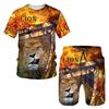 Mode 3D Imprimé Lion Vêtements de Sport Homme Ensemble 2 pièces Été T-shirt Short