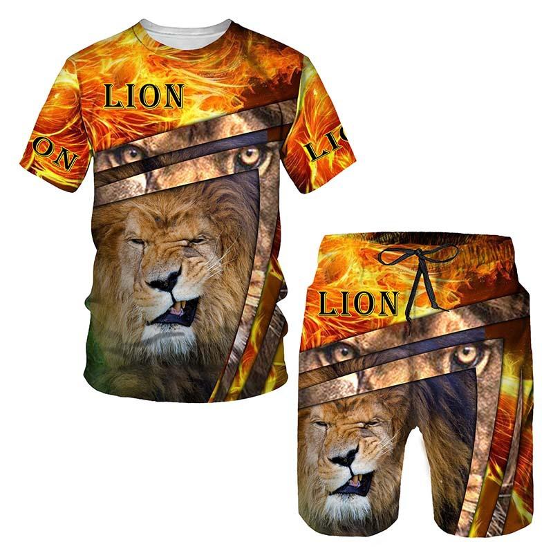 Mode 3D Imprimé Lion Vêtements de Sport Homme Ensemble 2 pièces Été T-shirt Short