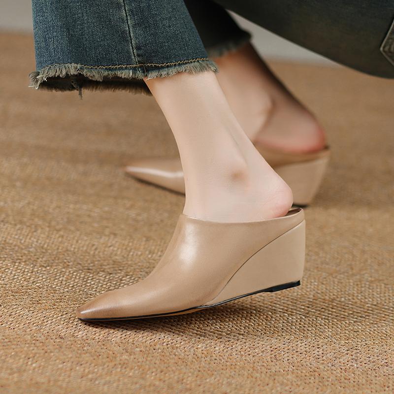 Fashion New Footwear Wedges Slides Slippers Shoes for Women 2025 Fashion Square Toe Ladies High Heels Pumps Slippers Shoes Female Mules