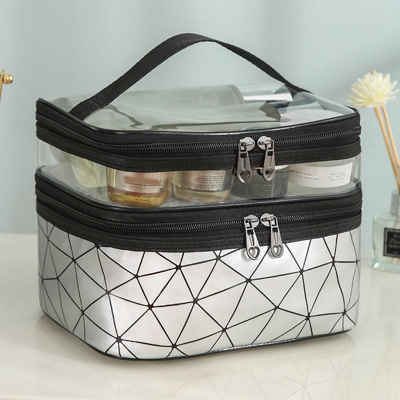 Large Capacity Double Layer Makeup Bag Portable Toiletry Bag with Compartment Travel Makeup Bag for Women Travel Essentials