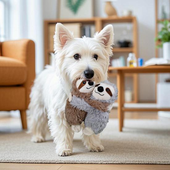 Pet Plush Toy Sloth Shape Bite-Resistant Plush Dog Chew Toy with Built-in Sound Device Soft Interactive Stress Relief Toy