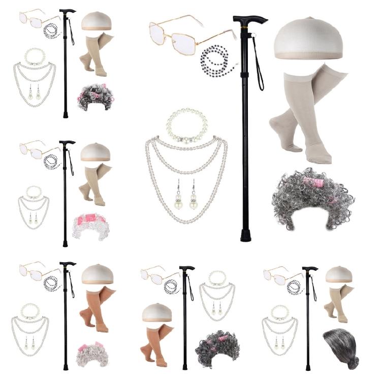 Grandma Costume Set Old Lady Costume Outfit Girl Halloween Old Lady Costume Set