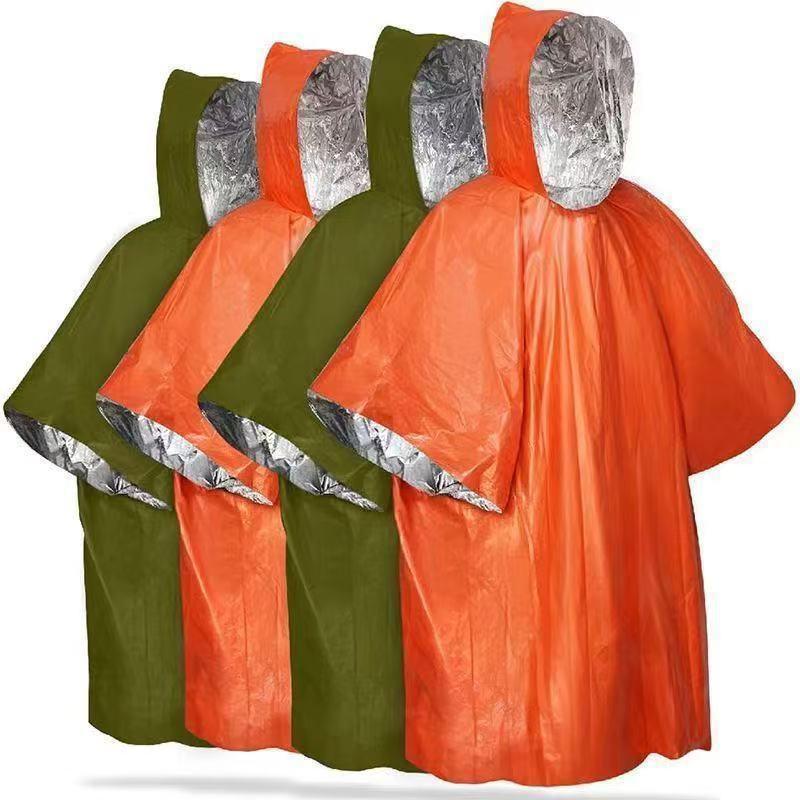 4Pcs Emergency Survival Rain Poncho Thermal Survival Space Blanket Thermal Raincoat Heat Reflective Waterproof Camping