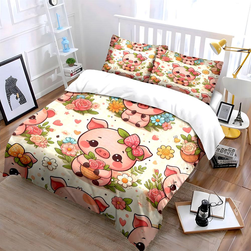 Blossoming Piggy Whimsy Bedding Sets Duvet Covers Pillowcases(1* Duvet Cover 2* Pillowcases Without Duvet Insert)