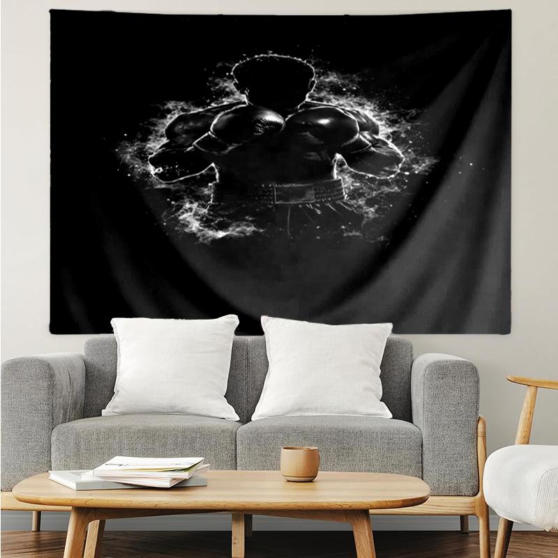 boxing Print Tapestry, Backdrop, Easy Setup, Ideal for Bedroom, Office & Living Room, with Aesthetic Wall Hanging Decor.
