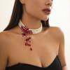 PuRui Gothic Imitation Zircon Necklace With Crystal Beads Tassel Pendant Neck Chain Bloody Choker for Women Girls Party Zircon