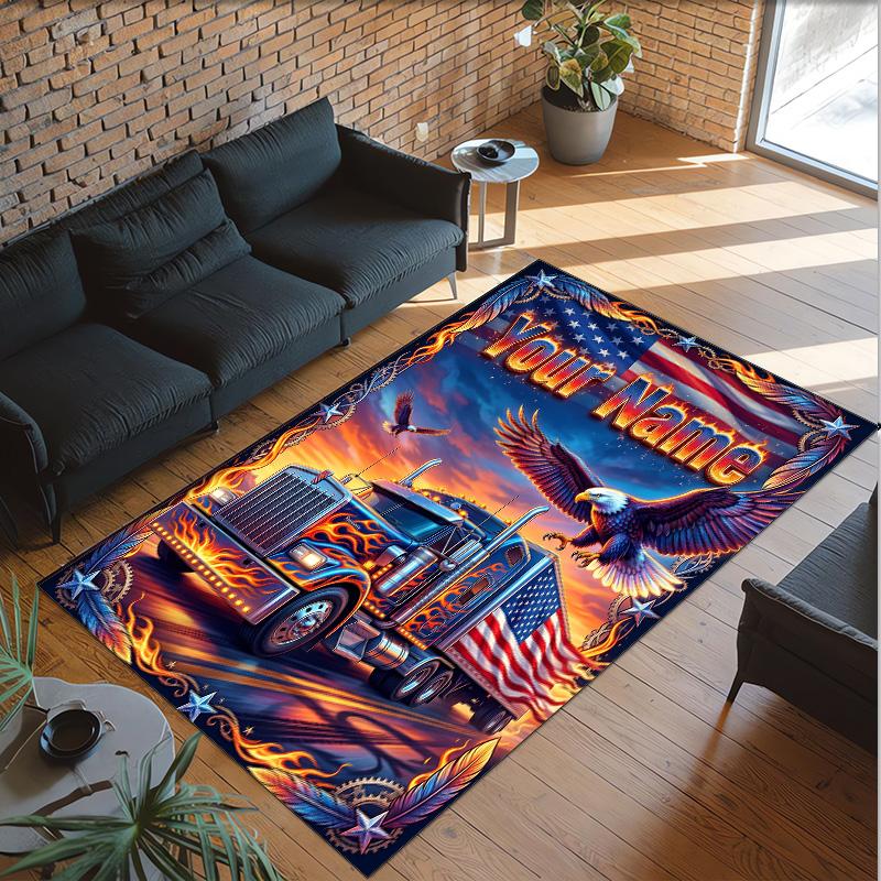 Truck Theme Crystal Velvet Rug Personalized Custom Name Text Soft Floor Mat Home Decor