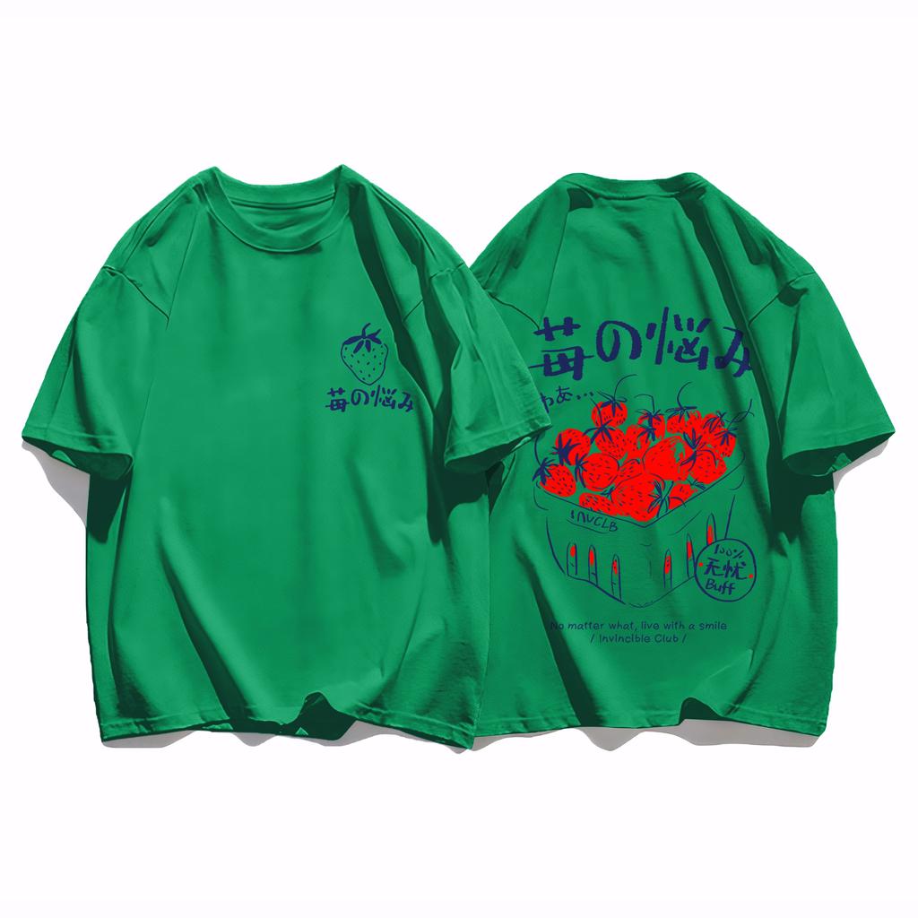 Art Text Strawberry Creative Women T-Shirt Loose Hip Hop Streetwear Fashion New Clothing Female All-Mtach Comfortable Cotton Top
