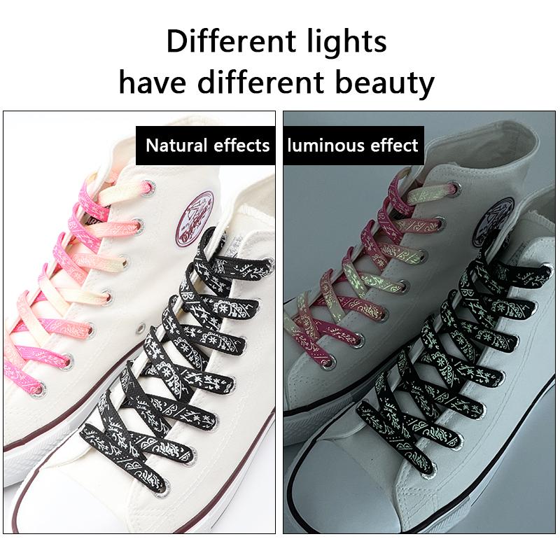 Flat Splash ink Shoe Laces Fluorescent Luminous Shoelaces for Sneakers Reflective Glowing Run Boot Shoelace Printing Shoestrings