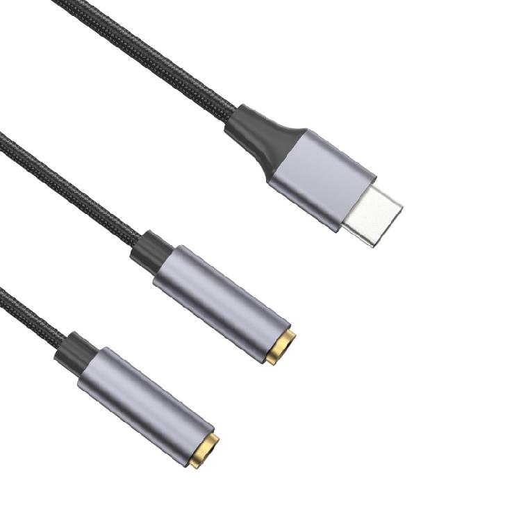 TypeC to 3.5mm Headphones Mic Splitters Adapters for Double-Plug Gamings Headsets