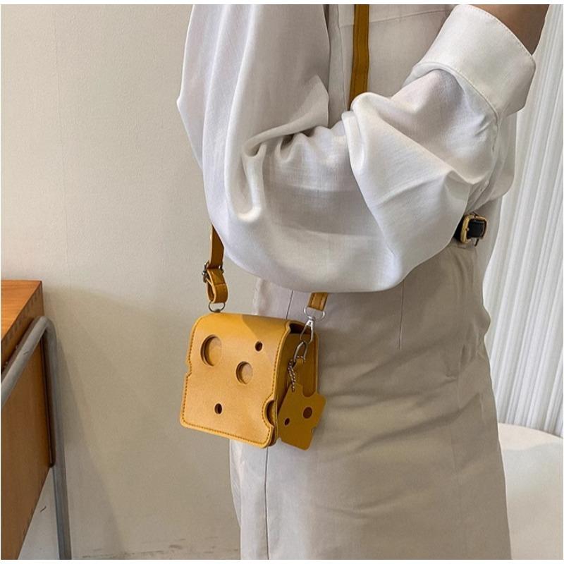 Small Square Bag with Niche Design New Trendy and Cute Mini Hole Cheese Triangle Lipstick Earphones Crossbody Loose Change