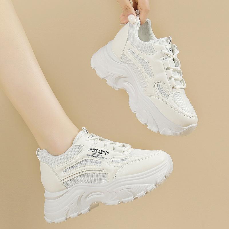 Inner Height Increase and Feet Show Little Dad Shoes Women's Shoes Summer New Muffin Bottom Mesh Casual Platform Sports Shoes