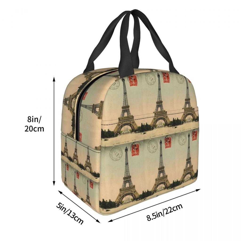 Eiffel Tower Vintage French Postcard Insulated Lunch Bag for Women Kids Leakproof Food Boxes Thermal Lunch Box Tote