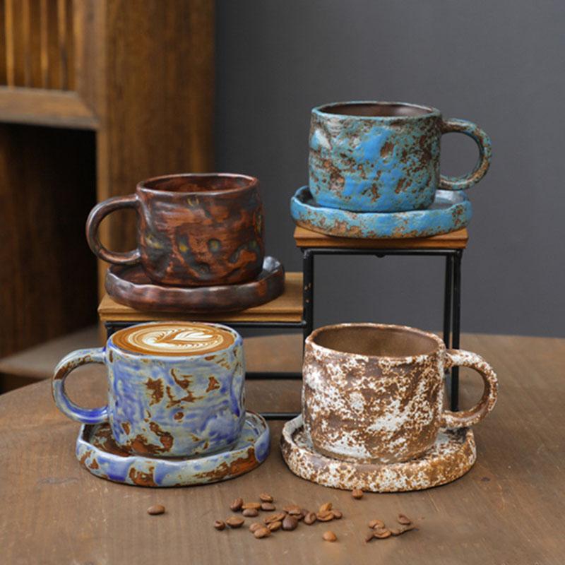 

Japanese Ceramic Coffee Mug Saucer Vintage Stoneware Breakfast Oat Mug Creative Afternoon Camellia Flower Tea Cup Home Water Cup 270ml