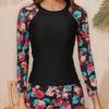 Traje de baño Deportivo de Manga Larga Estampado Ajustado con Abertura para Playa y Surf para Mujer