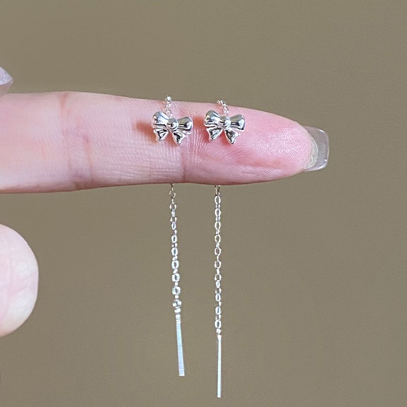 

Accessible Luxury S999 Sterling Silver Women s Bows Tassel Stud Earrings Bows tassel ear line [7cm] -999 sterling silver