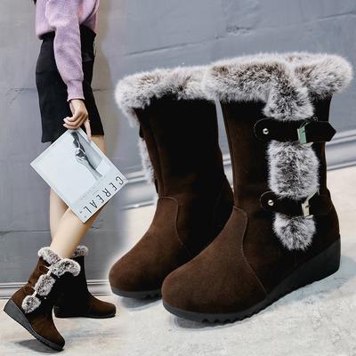 Buty śniegowe z futra królika Wedge Heel Belt Buckle High-top Damskie bawełniane buty