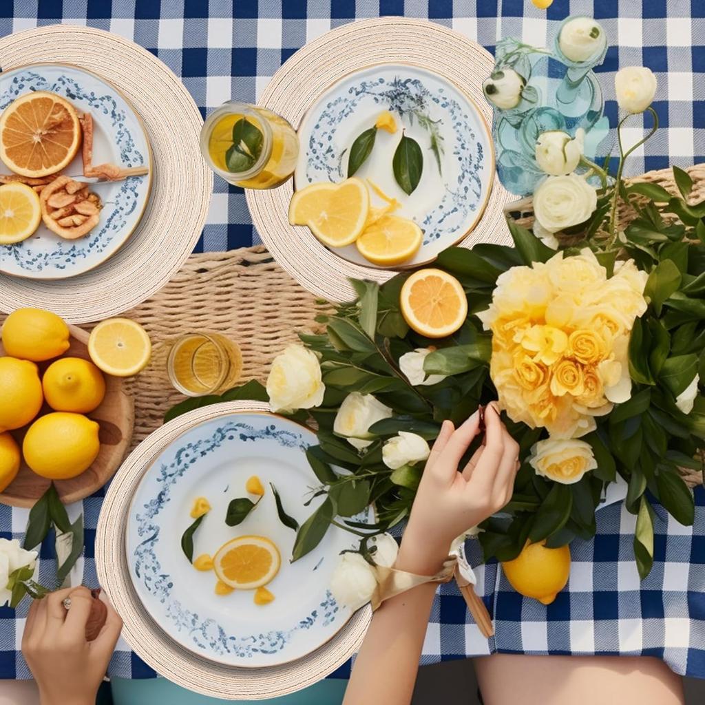 Placemats Set of 6, Washable Round Woven Place Mats for Kitchen Table 15 inch Table Mats
