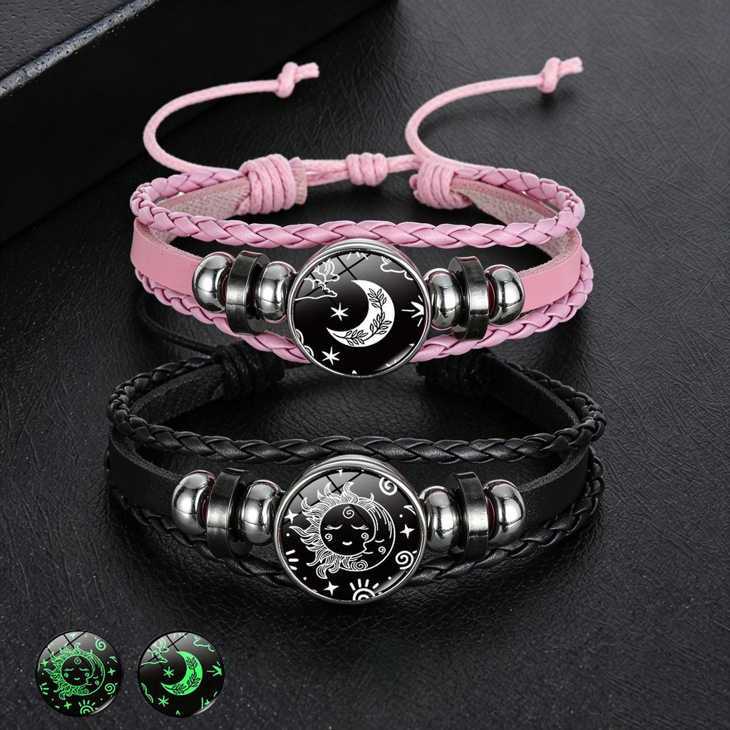 1Pc Glow In Dark Sun Moon Lover Couple Bracelet, Handmade Beaded Braided Unisex