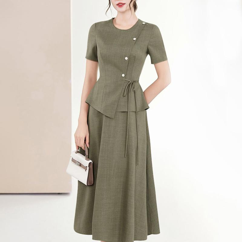 

ZANZEA Жіноча блузка з коротким рукавом та довгі спідниці Літні костюми-двійки 5XL армія зелений колір