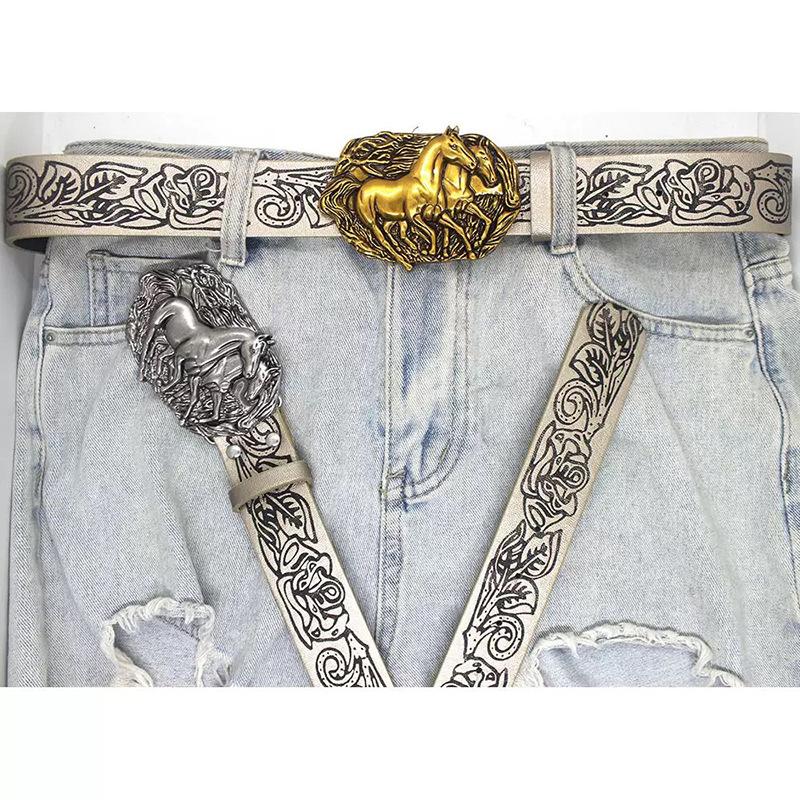 Double Horse Retro Metal Belt Buckle Western Cowboy Rope Buckle Accessory Unisex Smooth Buckle