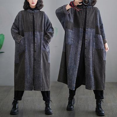 Jar a jeseň Ženy Denim Kabát Splietaná Bavlna Gombíky Ležérne Vintage Dlhá Bunda Voľná ​​Veľká bunda Zoštíhľujúca Bunda Cardigan