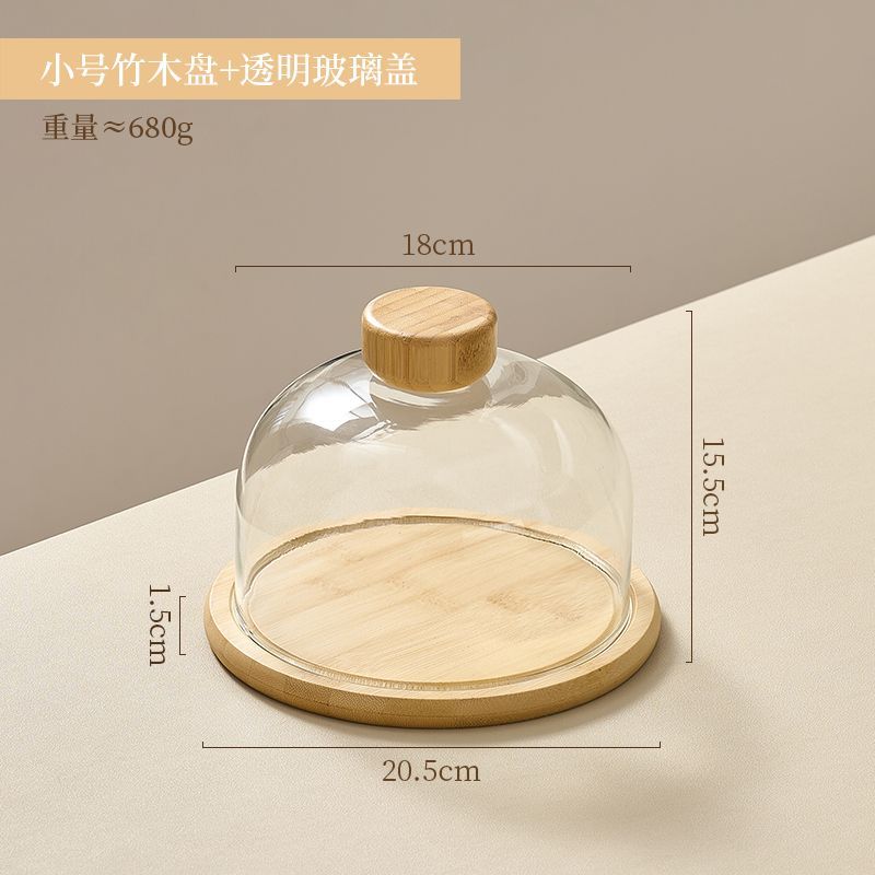 

Simple Wood Round Fruit Dessert Tray Retro Bamboo Wood Cake Tray Home Living Room Table Fruit Snack Dessert Plating Glass Cover