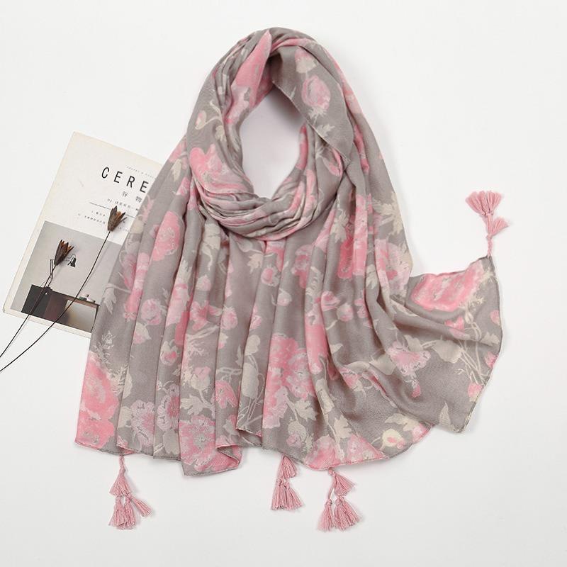 Spring and summer new cotton and linen feel hanging beard tassel long scarf travel photo shawl woman