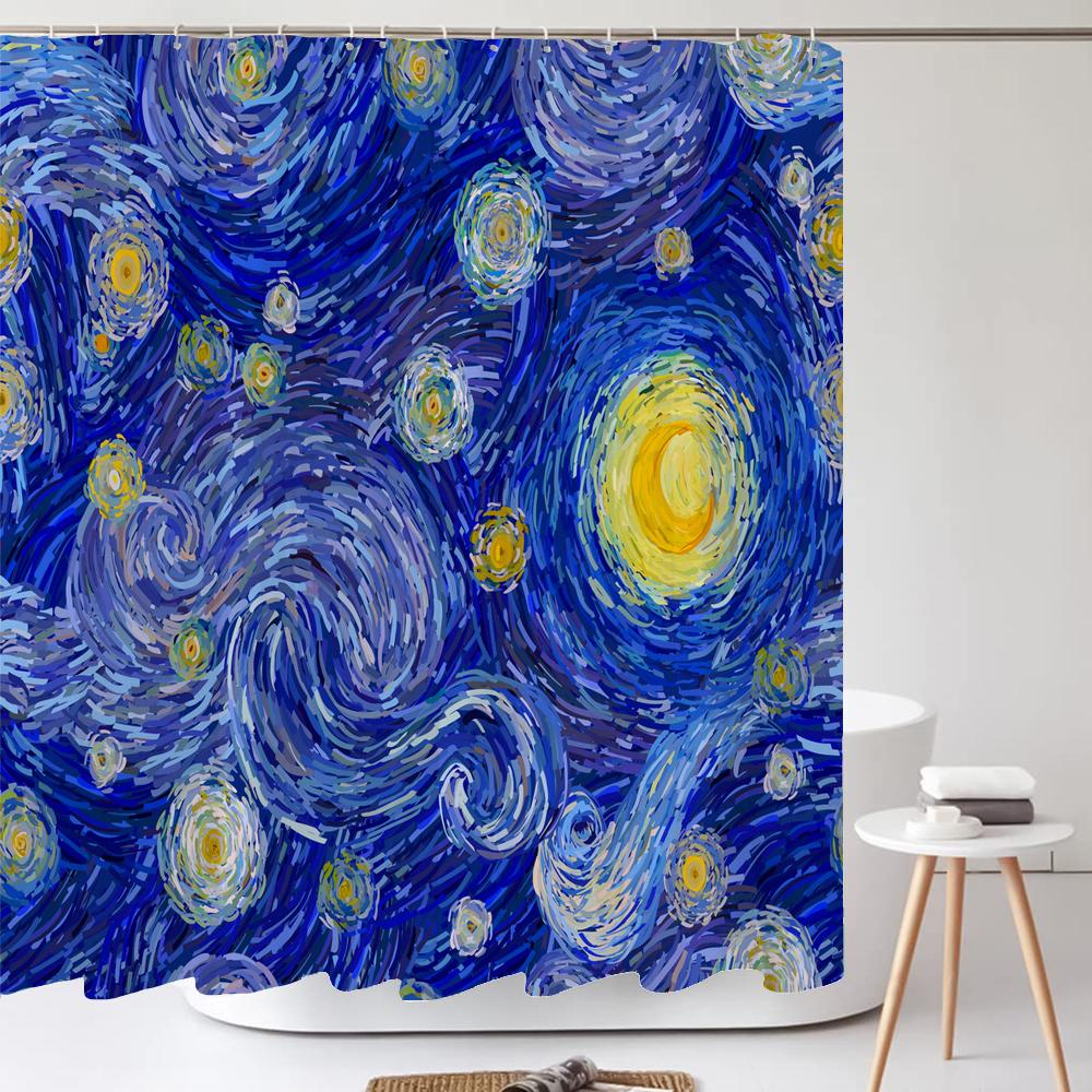 Watercolor Blue Starry Sky Shower Curtain Polyester Fabric Bath Curtain for Bathroom Curtain Decor Shower Curtains Cortina Ducha