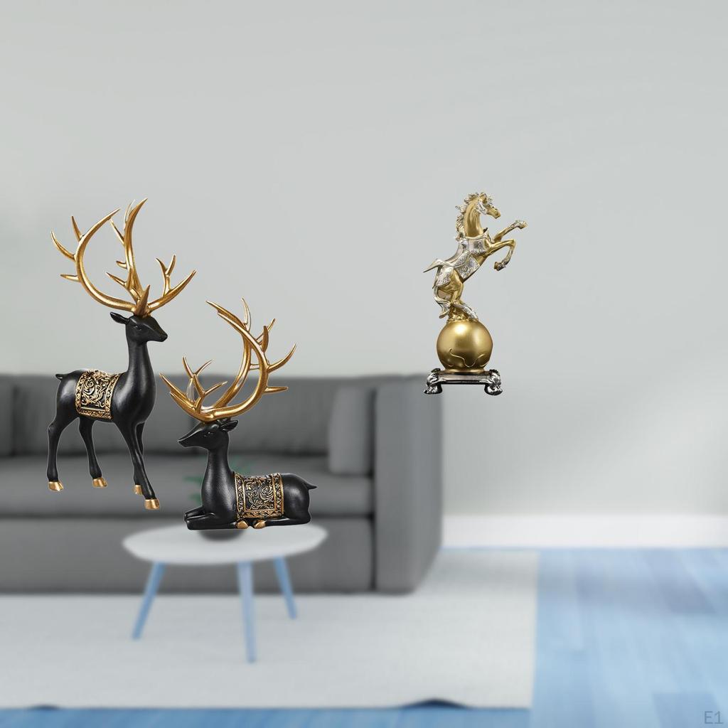 Elegant Reindeer And Horse Resin Sculpture Collection Figurine Art for Tabletop Centerpiece Shelf