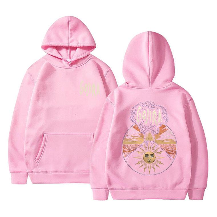 The French metal band Gojira's music album "Lava" features a printed hoodie, sweatshirt and casual sporty pullover on the street