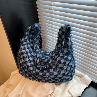 Retro Denim Messenger Bag Niche Checkerboard Fashion Dumpling Bag Casual Shoulder Bag Burr Cloth Bag