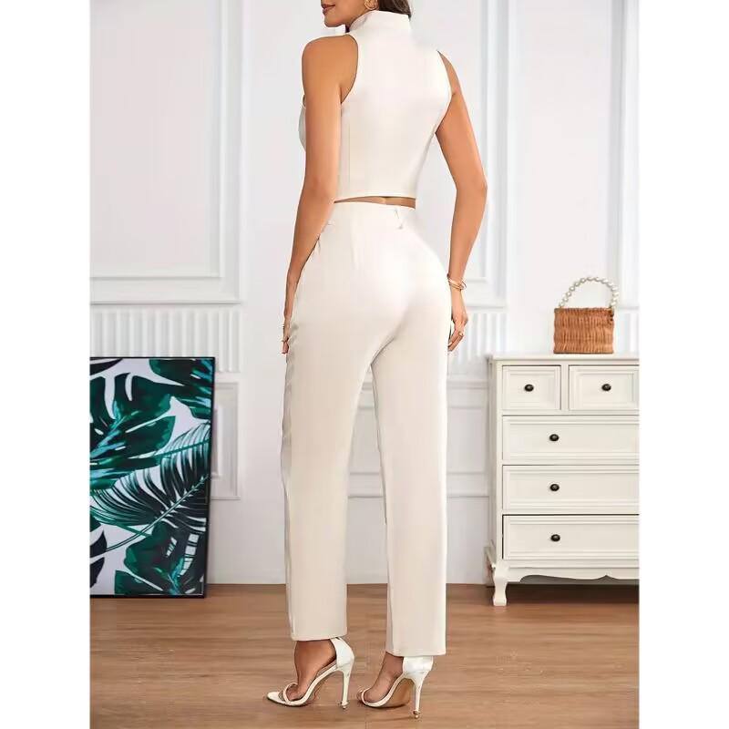 Spring/Summer Sleeveless Top + High-Waisted Straight-Leg Pants Women's Two-Piece Set