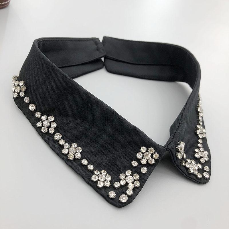 Retro Rhinestone False Collar Neckline Women Lapel Fake Collar Woman Embroidery Removable Detachable Tie Clothing Accessories