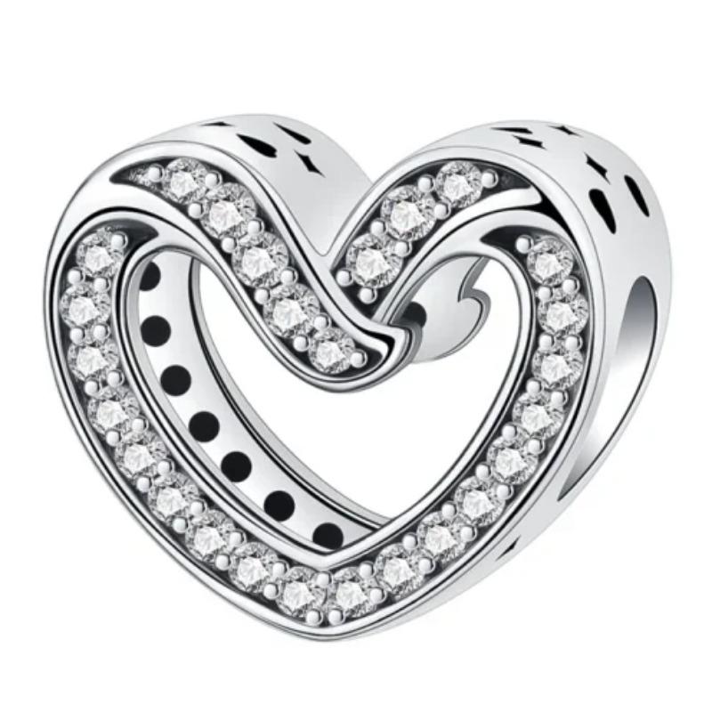 Nya Hjärtformade Berlocker Kopparblomma Evig Kärlek Pärlor Passar Originalarmband Halsband För Kvinnor DIY Smycken Gåva