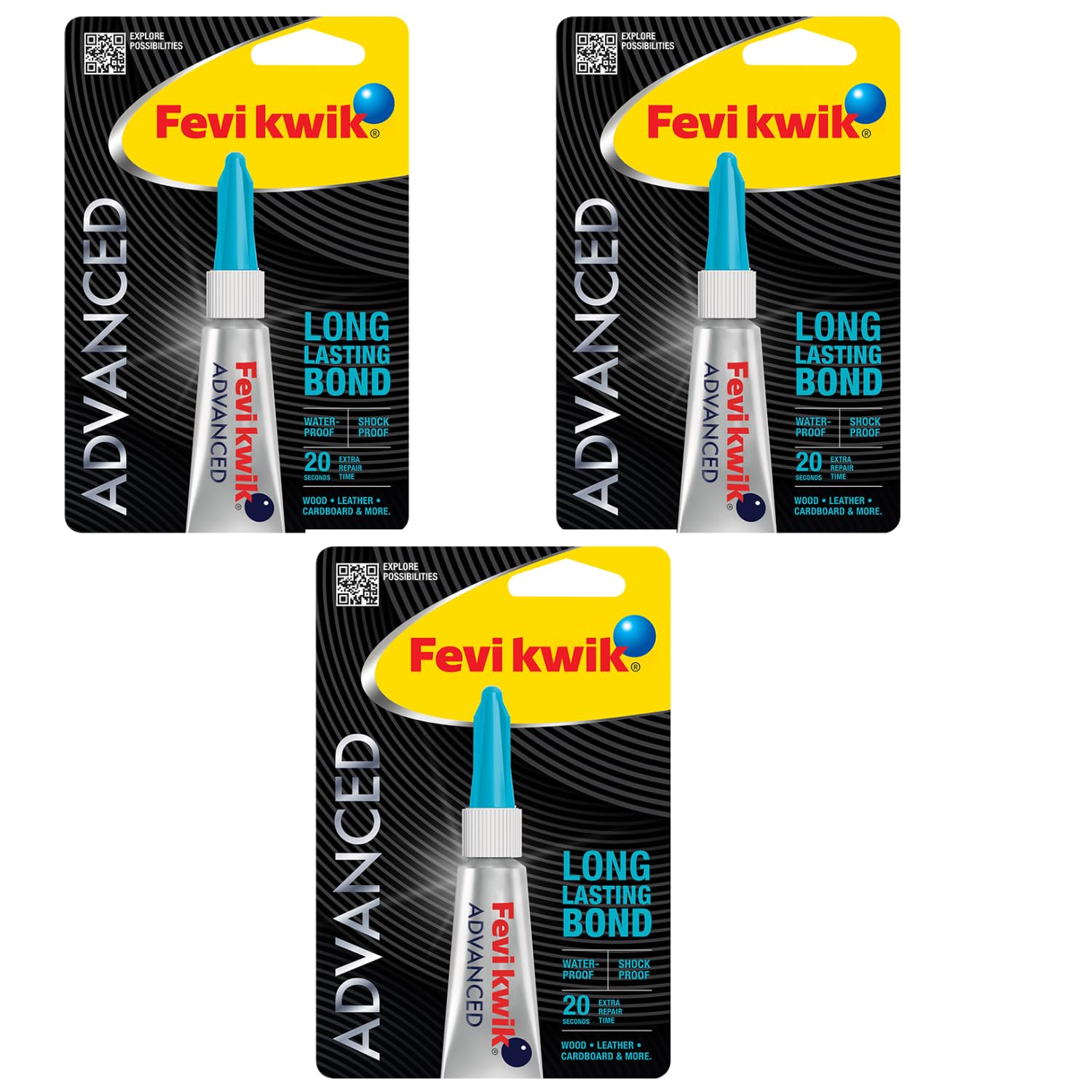 Fevikwik Advanced 3 г Упаковка из 3 штук Мгновенный клей Водонепроницаемый Ударопрочный Прочный клей Решение для ремонта различных поверхностей
