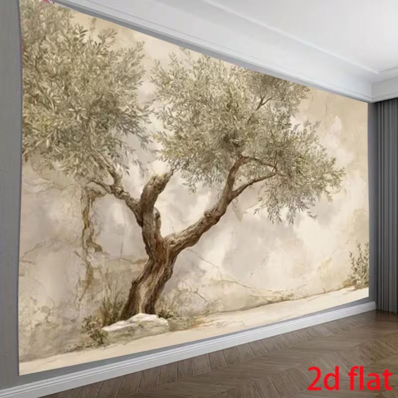 Sfondo a Parete 2D di Ulivo Vintage per Estetica di Stanze Accoglienti, Terrose e Neutre