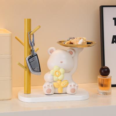 Créatif Mignon et Riche Ours en Fleurs Entrée Rangement Clés Maison Ornements en Résine Décoration de Bureau Salon Cadeau de Pendaison de Crémaillère