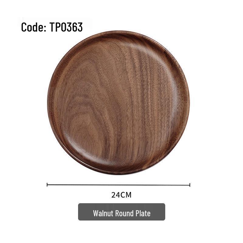 Luxury Black Walnut Tray: Rectangular Solid Wood for Home, Tea, & Water Cups, with Round Plate